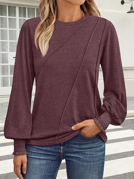 Elegant Pleated Crew Neck Office Blouse