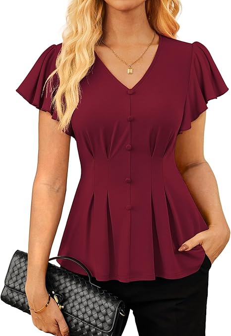 Flowy Ruffle V Neck Summer Statement Blouse