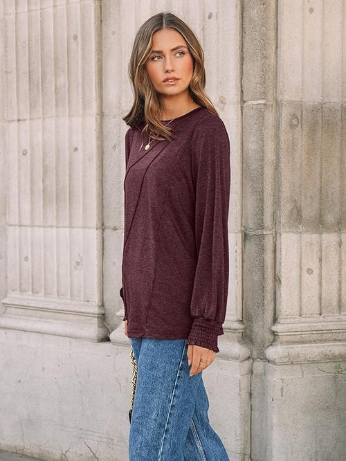 Elegant Pleated Crew Neck Office Blouse