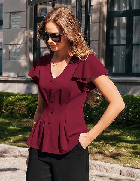 Flowy Ruffle V Neck Summer Statement Blouse